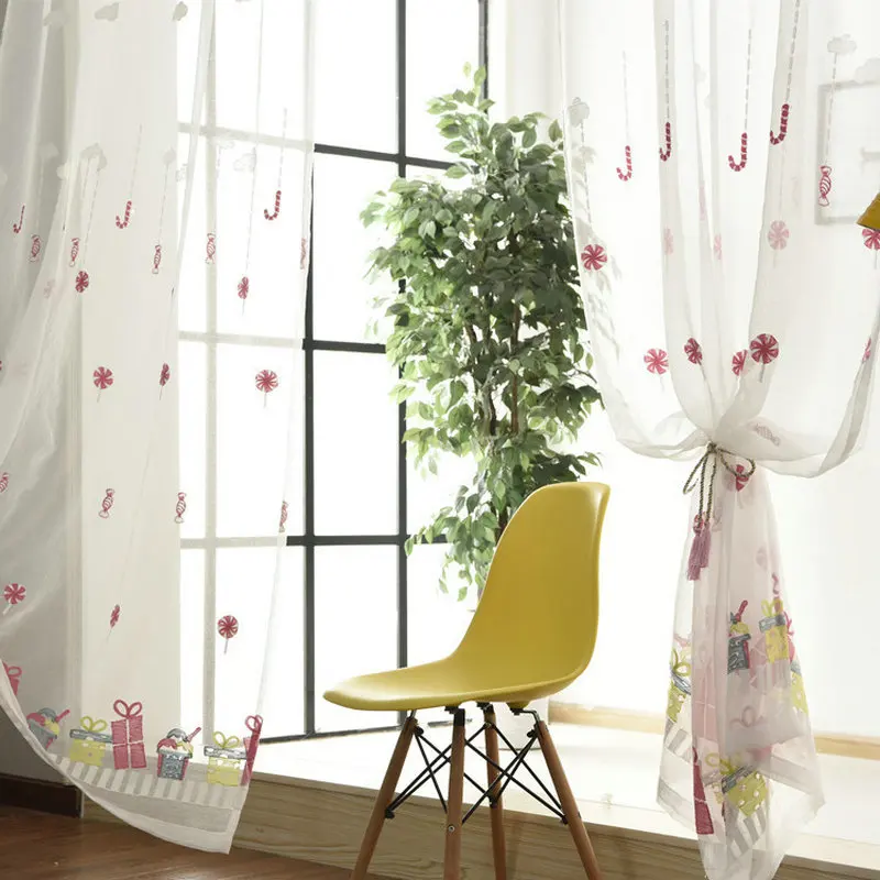 

COLORFUL KING Pink Gift Candy Embroidered Girl Dream Curtains Drape Panel Sheer Tulle For Living Room Kitchen Bedroom
