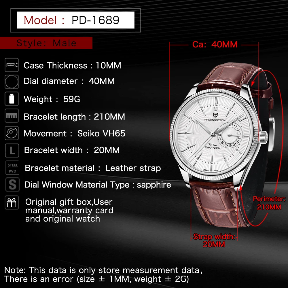 Pagani Design 2021 Fashion Low Profile Casual Men's Quartz Watch High Quality Leather Sapphire Glass Calendar Watch Reloj Hombre enlarge
