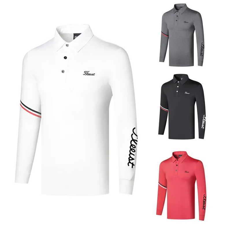 

Golf Wear Men Soft Fabric Golf Clothes Long Sleeves Sports Polo Autumn and Winter Polyester Outdoor Breathable