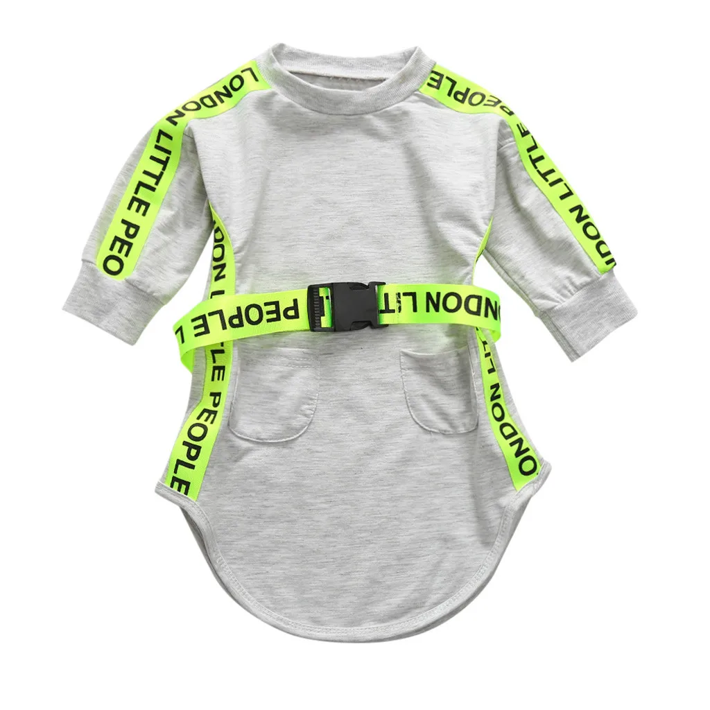 Платье для маленьких девочек комплект одежды с буквенным принтом и карманами на