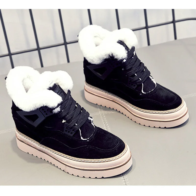 black SWYIVY Chaussures Femme Platform Snow Boots Increased Wedge Women Winter Boots Fashion Winter Ankle Boots For Women Shoes - Цвет: black