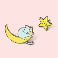 enamel brooches small star moon cat sleepy badge kawaii cartoon animal fashion lapel pin gift for friends kids
