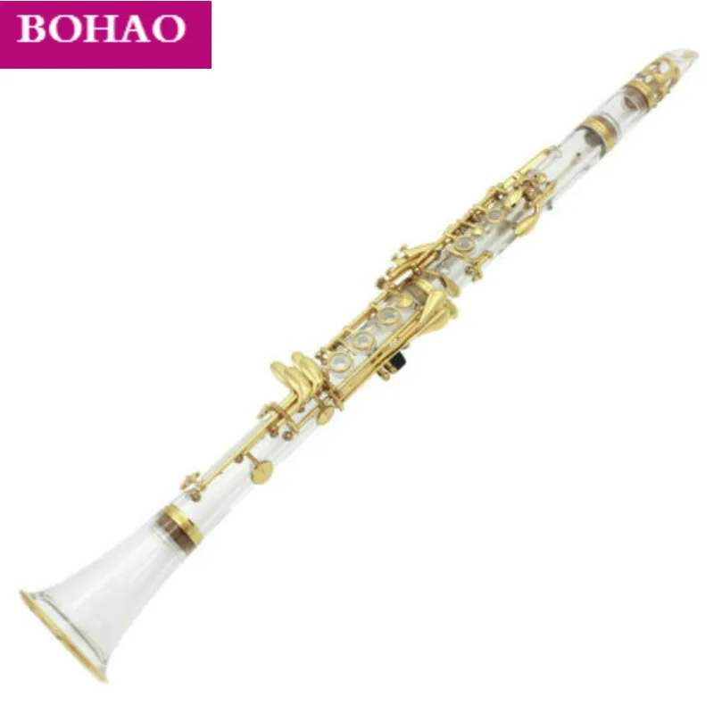 Акриловый прозрачный кларнет в B без каблука позолоченные Ключи.|Кларнет| |