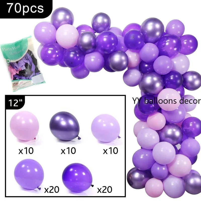 

70Pieces Purple Balloon Garland Arch Kit Adult Birthday Balloons for Wedding Party Backdrop Decoration Baby Shower Supplies