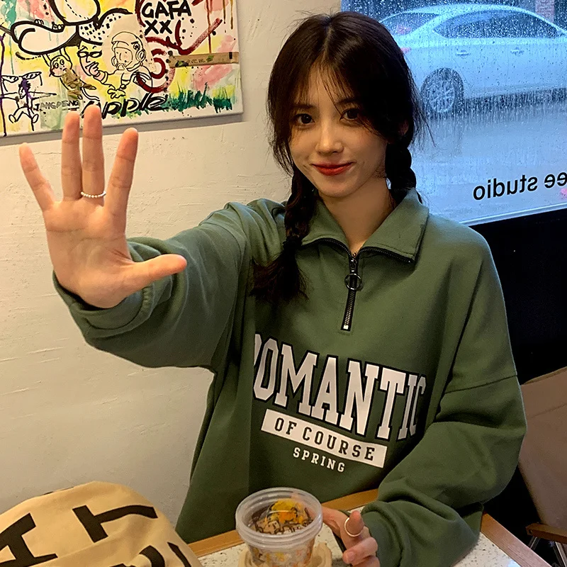 

CMAZ 2021autumn Clothing Student Pullover Printed Mid-Length Stand