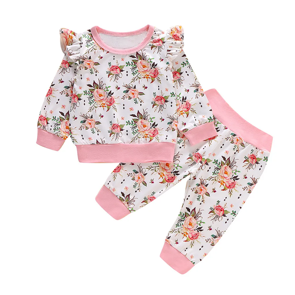 Одежда для маленьких девочек футболка с длинными рукавами и цветочным принтом