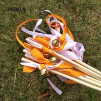 50pcslot orange wedding ribbon wands with gold bells for event party