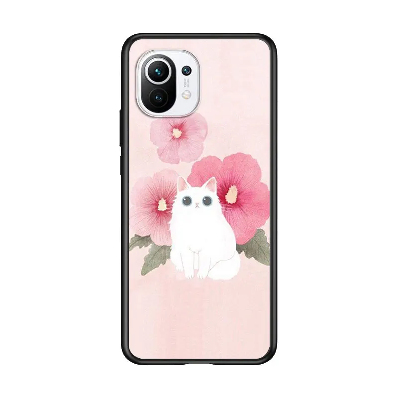 

Cute Lovely Cat for Xiaomi Mi 11 10T Note 10 Ultra 5G 9 9T SE 8 A3 A2 A1 6X Pro Play F1 Lite 5G Black Phone Case