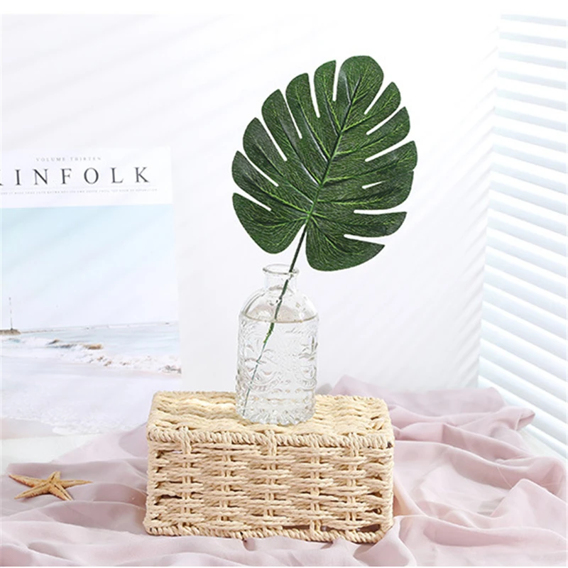Недорогие Пластиковые цветы искусственные пальмовые листья монстеры зеленые