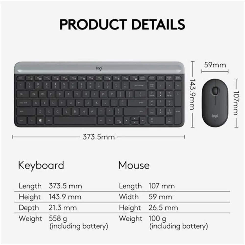 Logitech оригинальный MK470 тонкая 2 4G ультратонкая Бесшумная оптическая мышь 1000DPI для