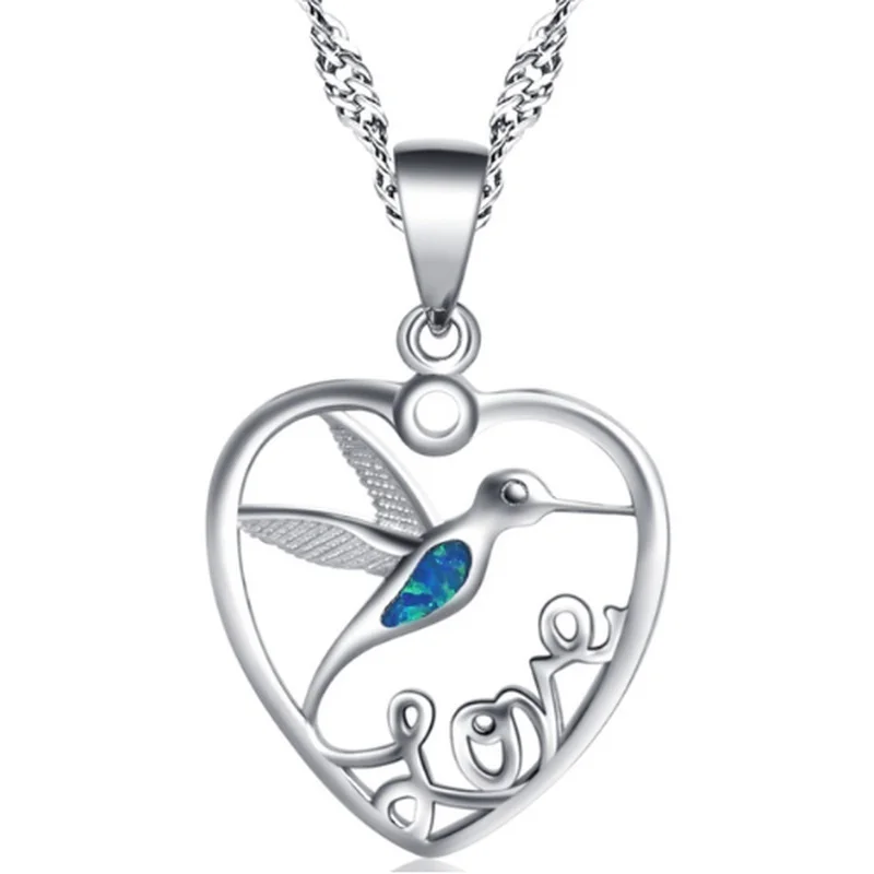 Новые творческие кулон в форме сердца ожерелье полые огненный опал колье Колибри