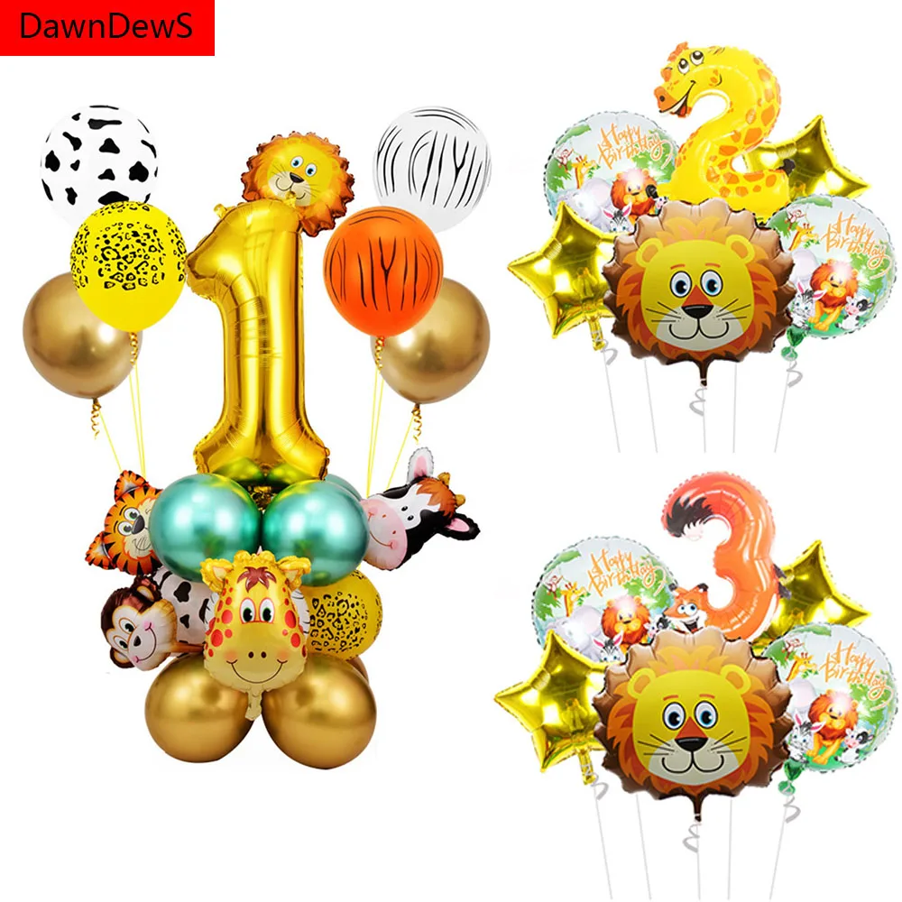 Джунгли с принтами животных Лев воздушный шар из фольги металлический номер на