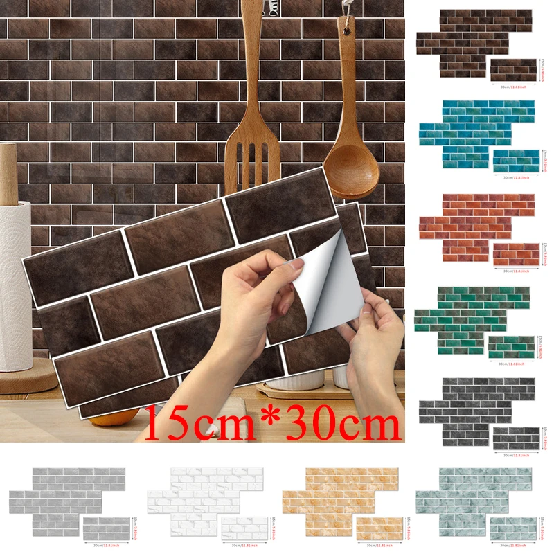 

6Pcs European-Style Retro Self-Adhesive Tile Sticker Bathroom Living Room Staircase Facade Decorative Brick Pattern Sticker
