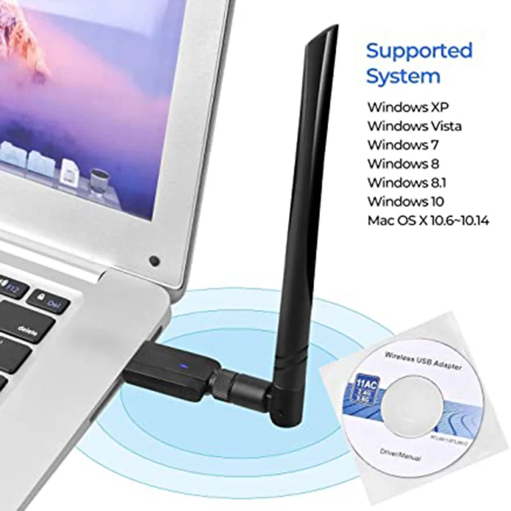 

USB WiFi Adapter 1200Mbps USB 3.0 Wireless Networks Adapter Dual Band 2.4GHz 5.8GHz 5dBi H-best