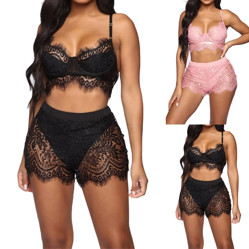 

Womens Sexy Lace Lingerie Pajamas Set Ladies Hollow Out Sleepwear Nightwear Suit Lingerie Set Erotic