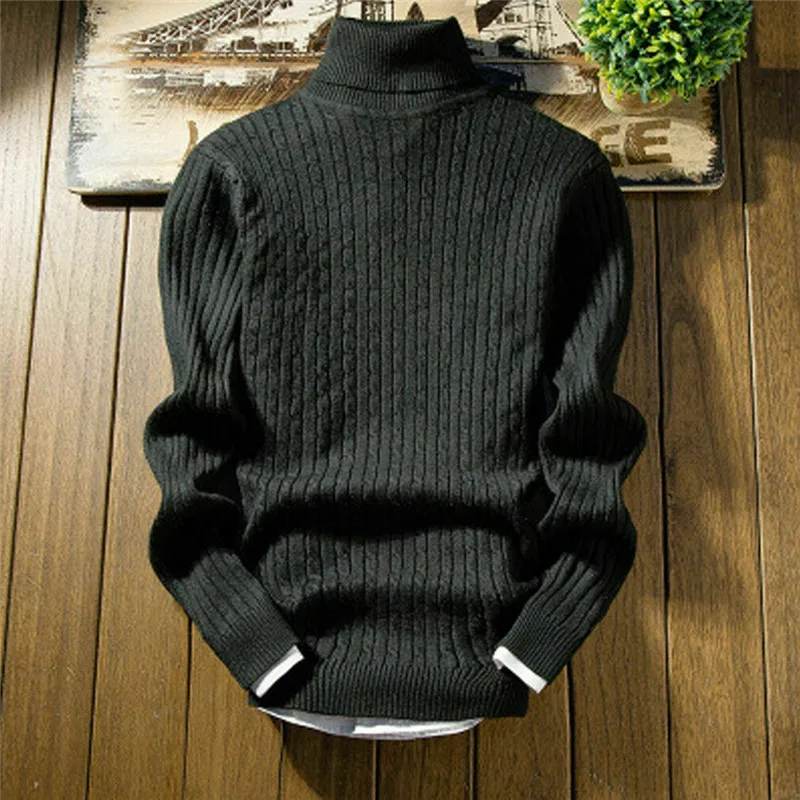 Осенне-зимний теплый повседневный мужской тонкий вязаный однотонный пуловер с