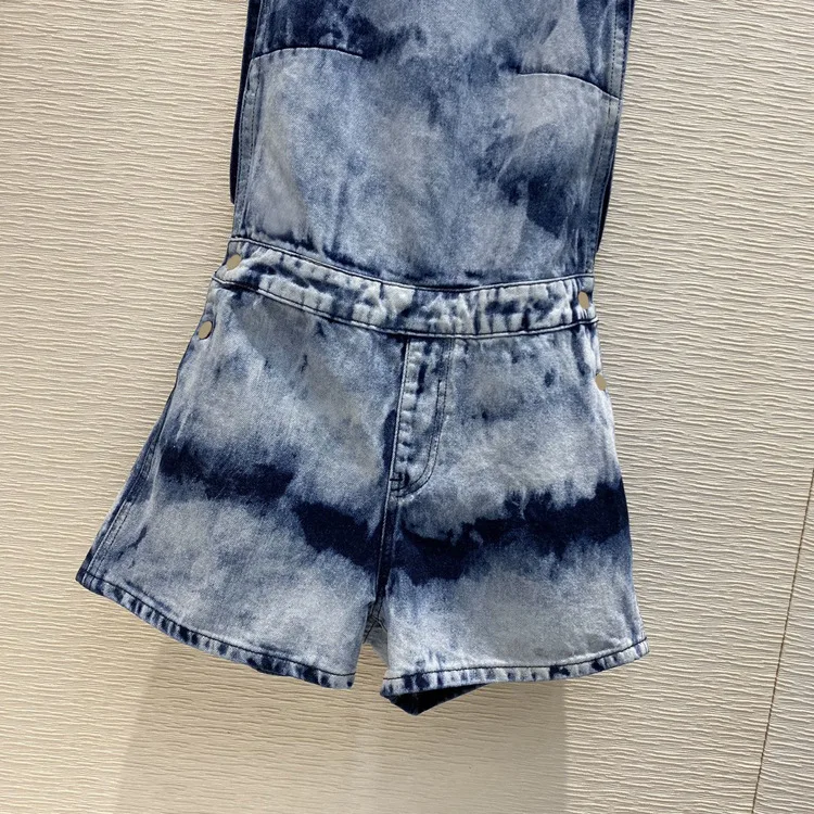 2020 New Spring&summer  Tie Dye  Zipper Fly  Softener  Loose  Overalls  Women Shorts