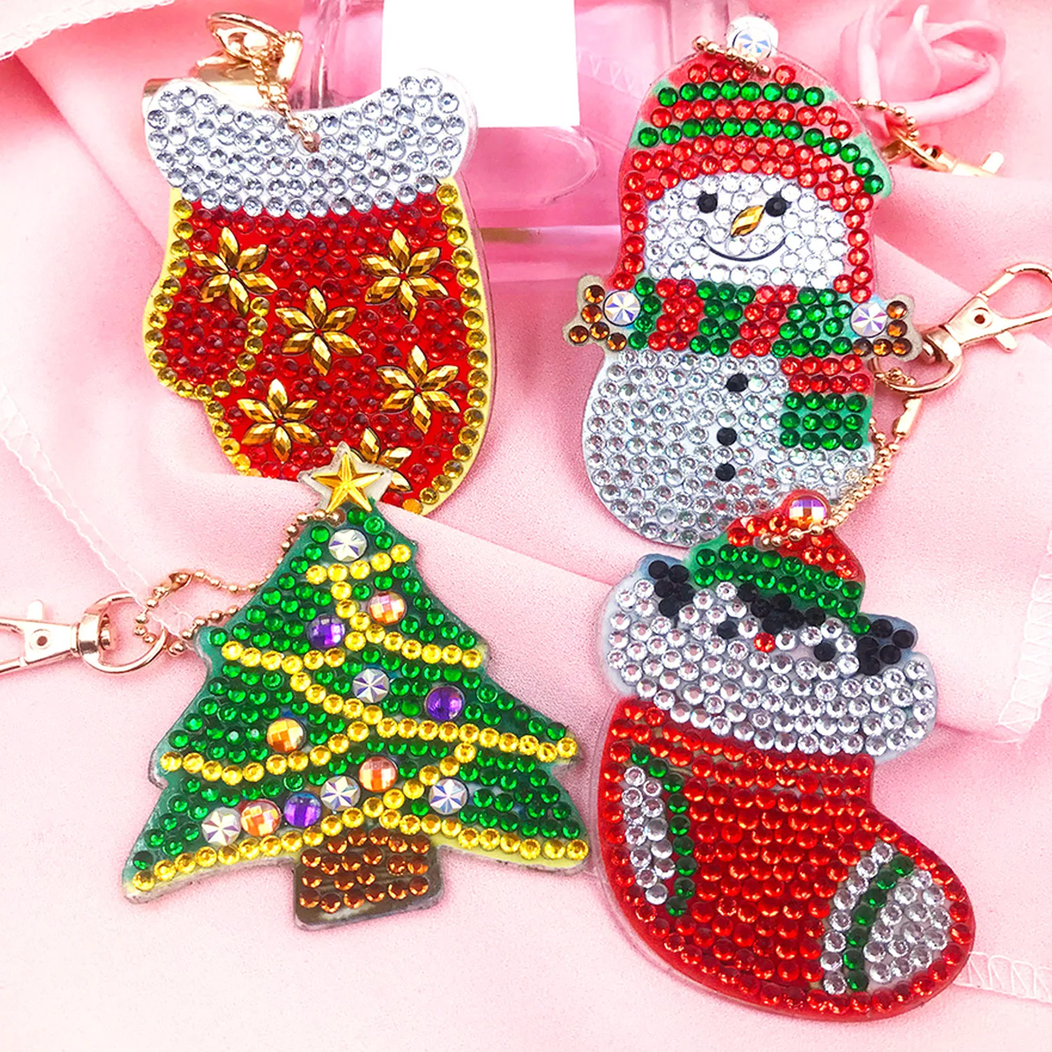 Behogar 4 шт. DIY Рождественский брелок комплект 5D стразы алмазов картина для ключей