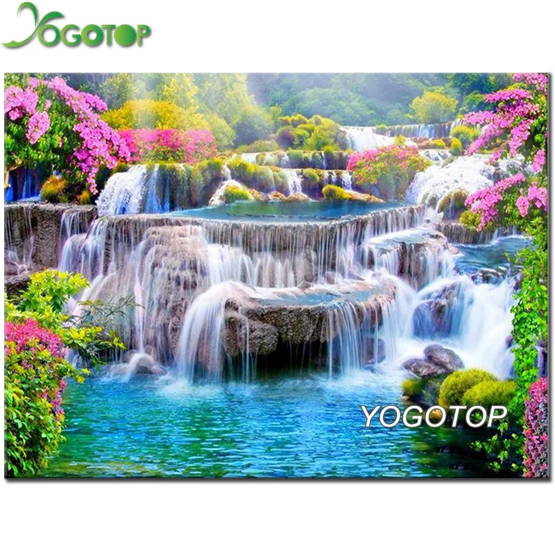 

5d diy Diamond Painting waterfall Flowers Full Drill puzzle mosaic Diamant embroidery Home Decor spring natural landscape YY2630