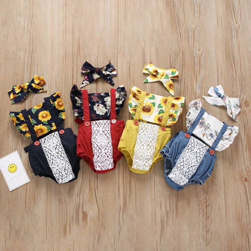 

2pcs Summer Baby Girls Romper + Headband Cotton Linen Ruffles Sleeveless Infant Rompers Newborn Clothes
