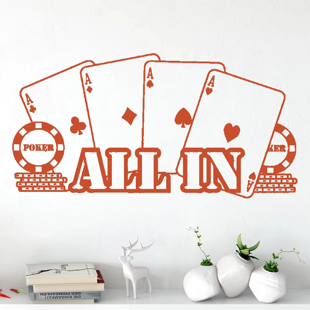 

All In Player Gambler Cards Wall Stickers Vinyl Poker Pattern Poster Removable Play Room Livingroom Decoration Decals HQ943