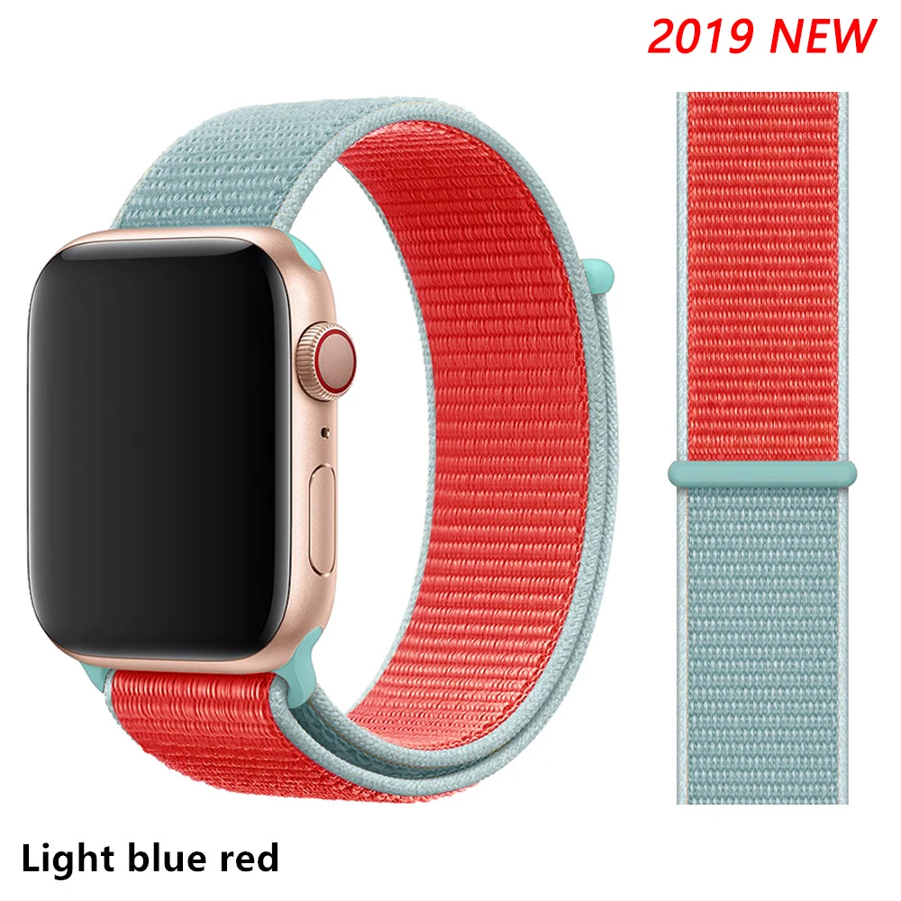 Light blue red Ремешок для apple watch 5 4 band correa apple watch 42 мм 44 мм 38 мм 40 мм iwatch series 5 4 3 2 1 нейлоновый браслет pulseira - Цвет ремешка: Light blue red