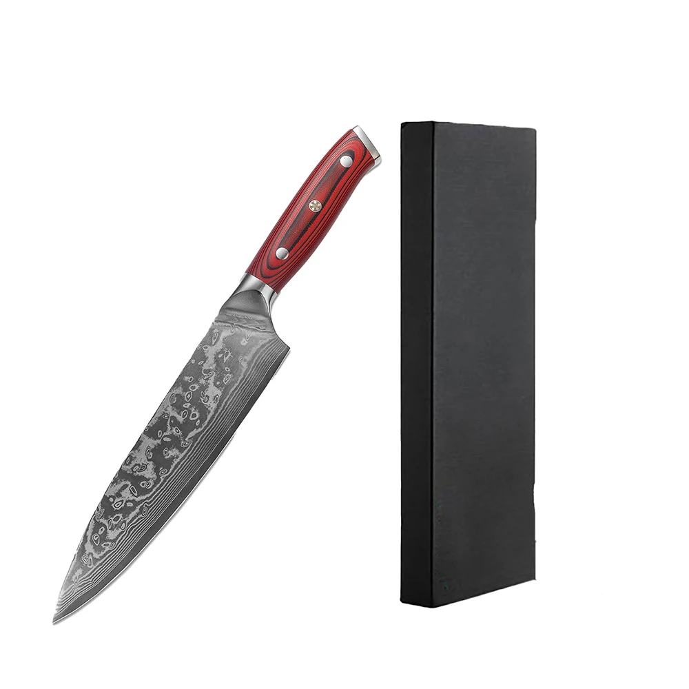 

Нож шеф-повара, японский высокоуглеродистый кухонный нож из дамасской стали, рукоятка G10, подарочная коробка, 67 слоев, 8 дюймов