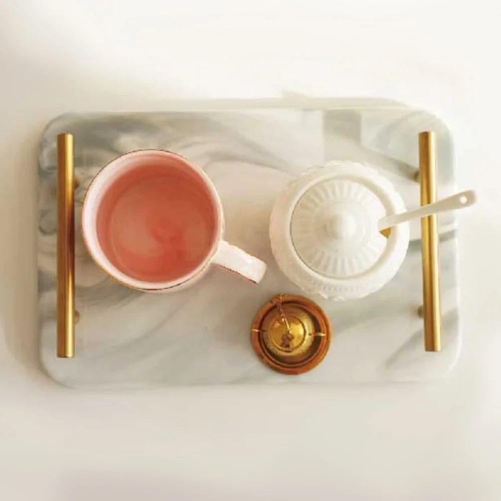 

1Pc Jewelry Key Cosmetic Storage Box Golden Handle Ceramic Tray for Home