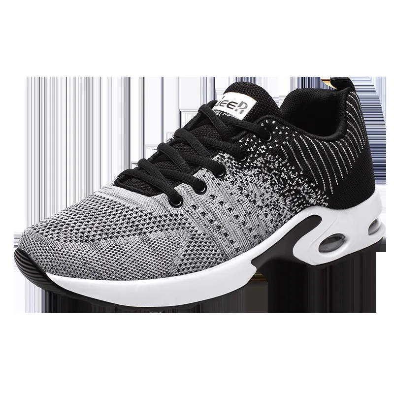 Grayish black Модные Спортивные Повседневные теннисные туфли для влюбленных мужские и женские кроссовки дышащие сетчатые прогулочные туфли на воздушной подушке обувь на плоской подошве со шнуровкой 36-48 - Цвет: Grayish black