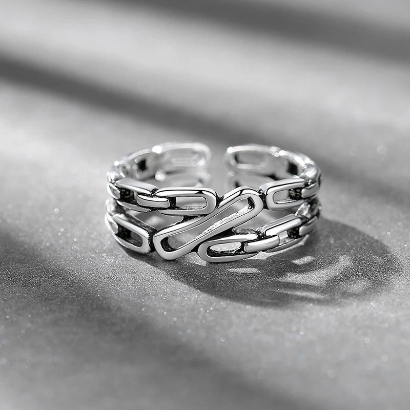 Подлинное серебро 925 пробы Двойная Цепочка кольца на палец для женщин и девочек