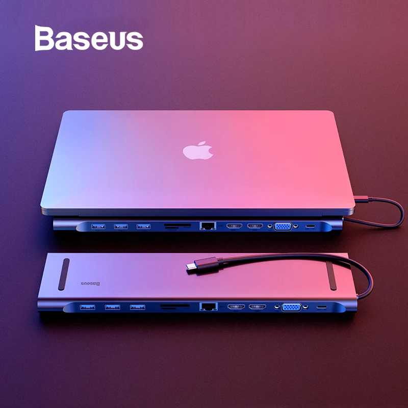 Baseus Мульти USB C концентратор для HDMI VGA RJ45 3,0 usb-хаб для MacBook Pro type C концентратор Компьютерные аксессуары 11 портов Разветвитель USB C концентратор