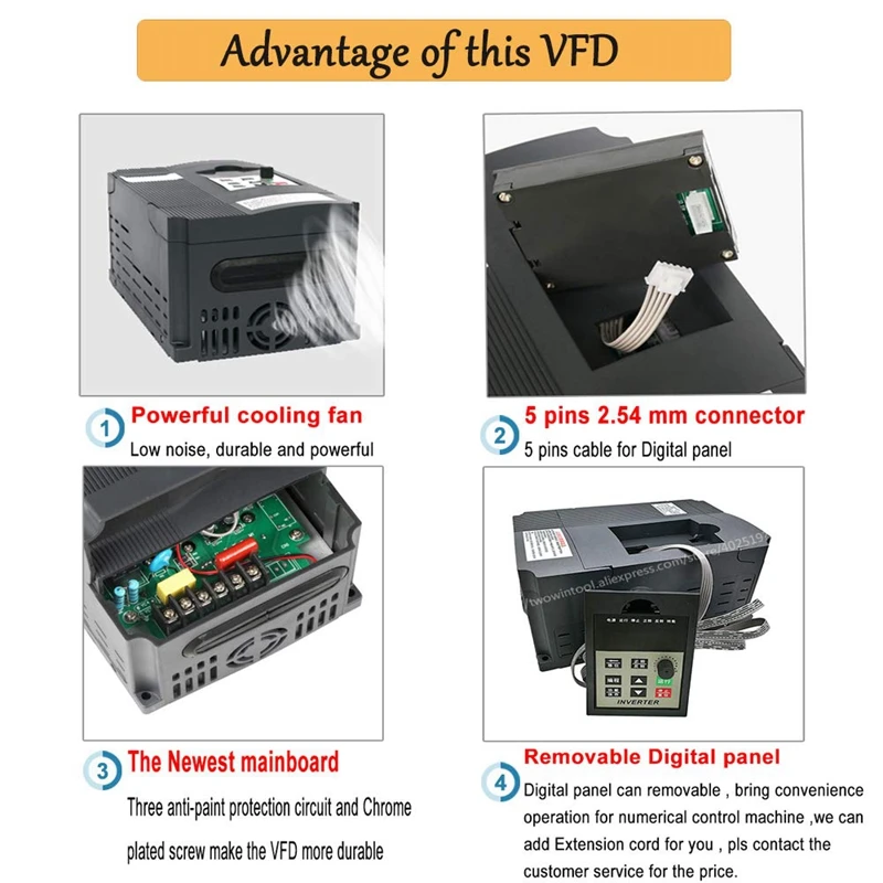 

Variable Frequency Drive, Vfd Inverter Frequency Converter 2.2Kw 3Hp 220V 12A for Spindle Motor Speed Control (Vfd-2.2Kw)