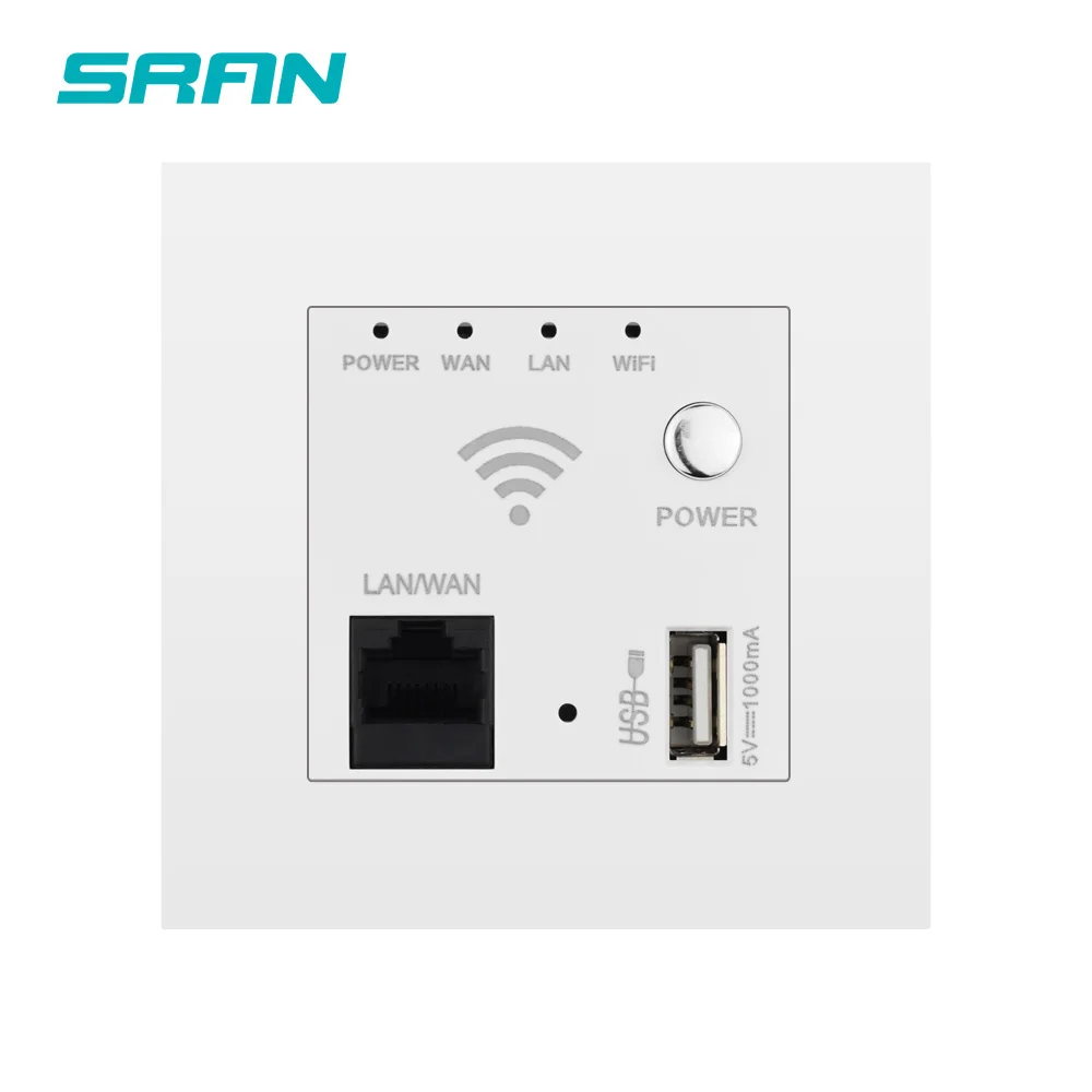 Настенная Wi Fi розетка SRAN с USB огнезащитной панелью из поликарбоната 86 мм * 300 МБ
