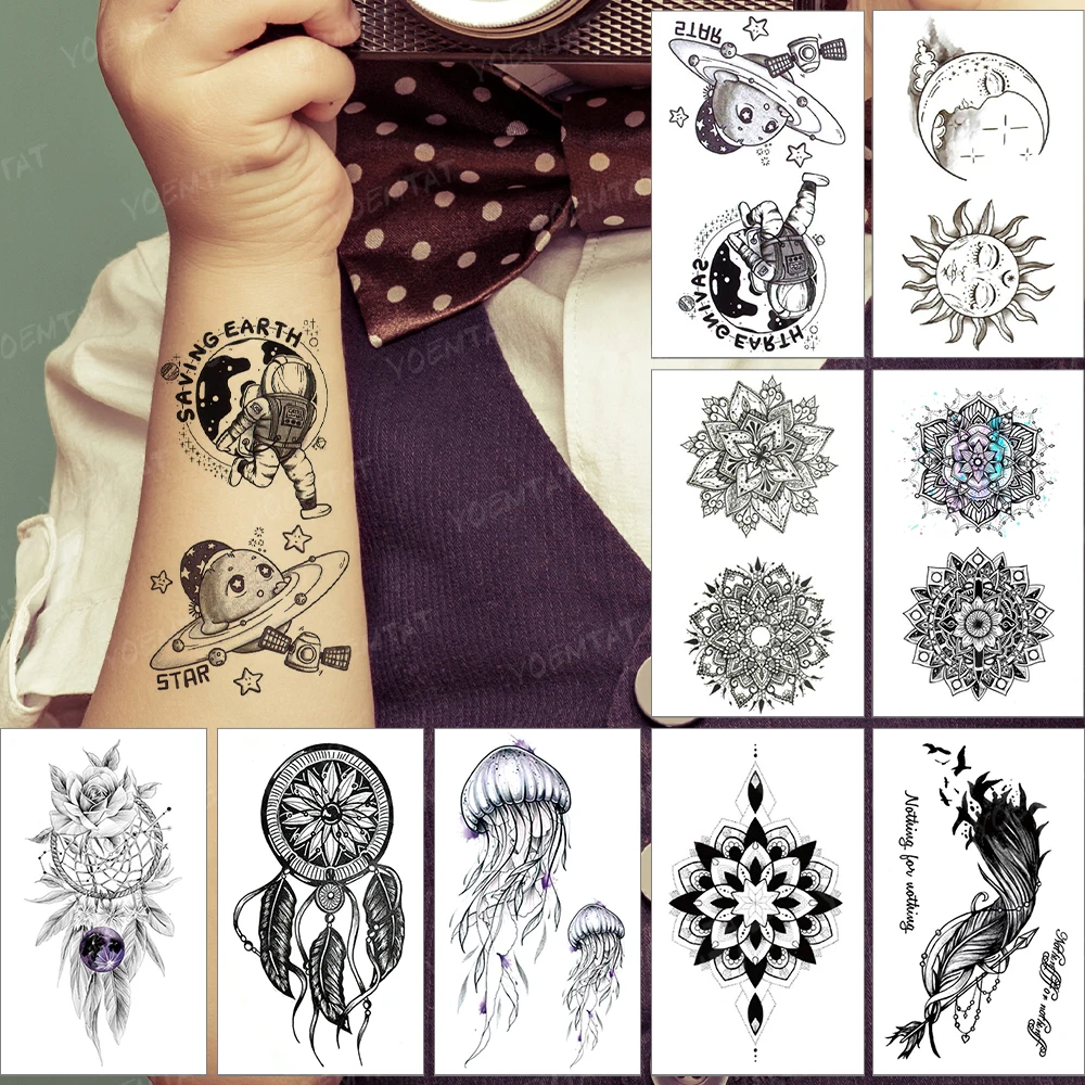 

Waterproof Temporary Tattoo Sticker Cute Planet Astronaut Star Black Tatoo Leg Arm Tatto Woman Man Child Fake Flash Tattoos