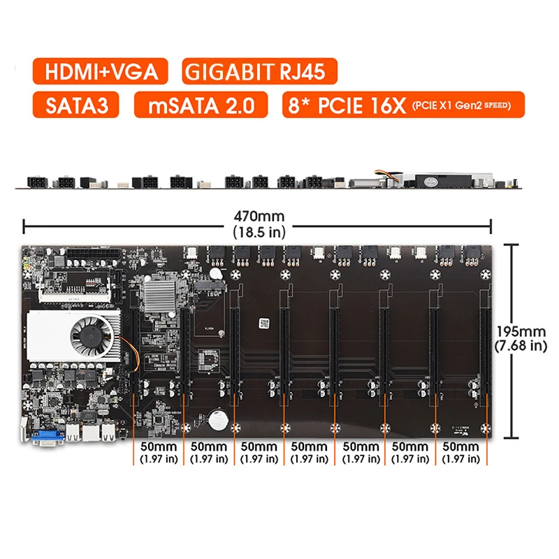 Семейная материнская плата для майнинга, Φ PCIE 16X ETH, Встроенная Материнская плата 8 GPU, расстояние 50 мм для 1066/1333/1600 МГц