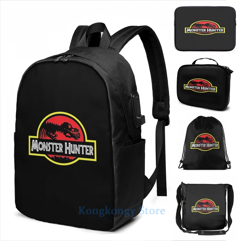 Забавный рюкзак с графическим принтом MONSTER HUNTER USB-зарядкой мужские школьные сумки