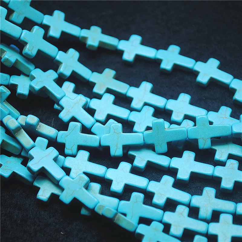 

24PCS Blue Turqouise Stone Loose DIY Beads Accessories Cross Shape Size 12X16MM For Women's Bracelets Making Findings Free Ships
