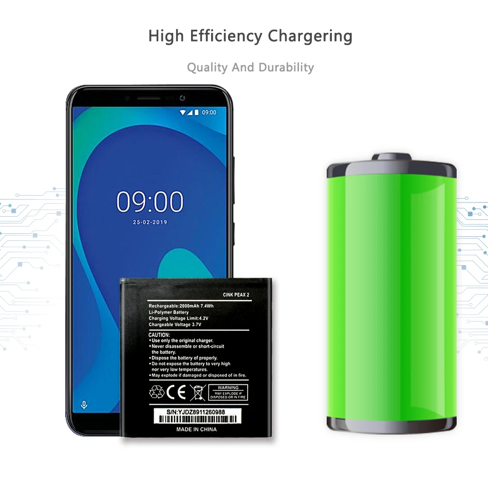 Перезаряжаемый литий полимерный аккумулятор 2000 мАч для смартфона Wiko Cink Peax