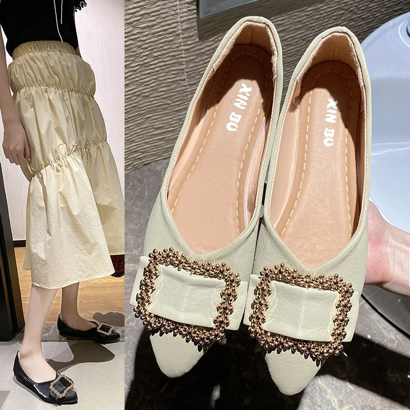 

2021 New Women's Shoes Fashion Comfortable Trend Casual Daily Solid Color PU Pointed Toe Classic Decorative Flat Shoes