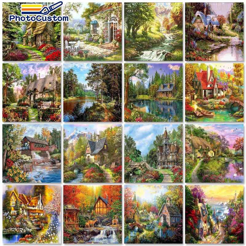 

PhotoCustom 60x75cm Oil Painting By Numbers Forest Scenery Paint By Numbers On Canvas Watercolor By Numbers Home Decor