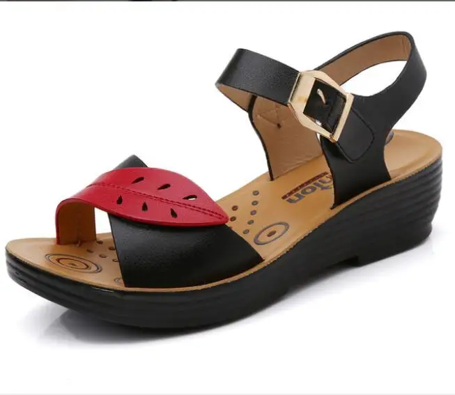 

Large size Women Sandals Fashion Breathable Comfort Shopping Ladies Sandals Summer Shoes wedge Black red Sandal Shoes