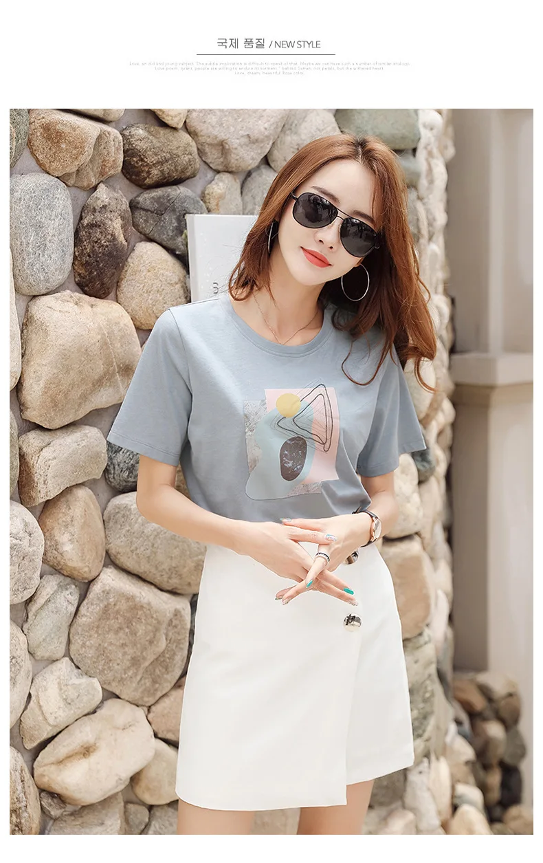 Женские футболки с принтом летние круглым вырезом и коротким рукавом модные