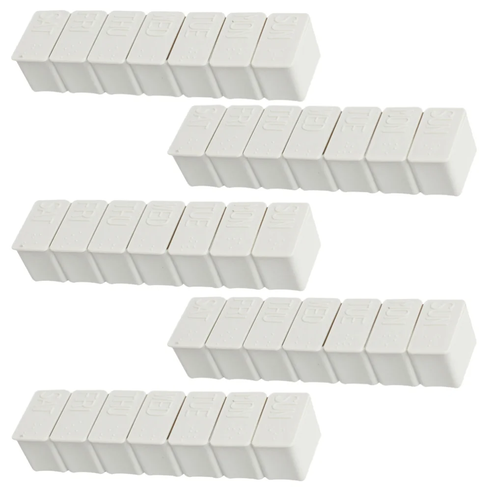 

5Pcs Weekly Mini Pill Boxes 7 Days 7 Compartments Pill Case with Braille (White)