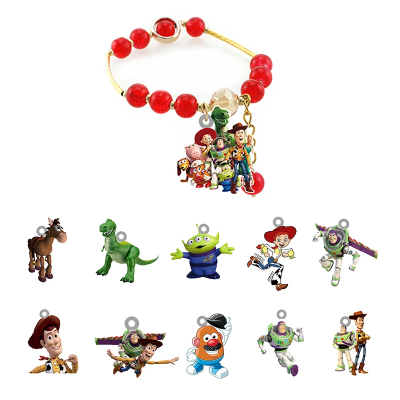 

Disney Toy Story Charm Women's Fashion Jewelry Pendant Bracelet And Bangles Fashion Red Acrylic Beading Charm Bracelet