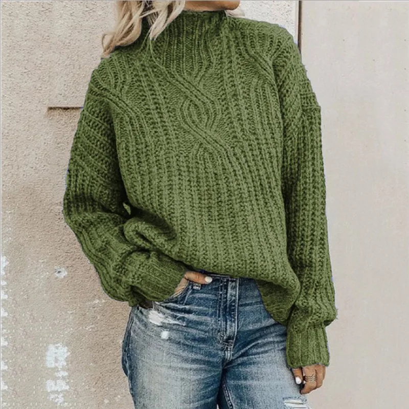 

2021 Autumn Winter Women Turtleneck Sweater Loose Oversized Elegant Warm Knitted Pullovers Fashion Solid Tops Knitwear Jumper