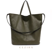 cezira vegan leather casual fashion women tote handbag two color reversible ladies soft large shouldercrossbody bag female hobo
