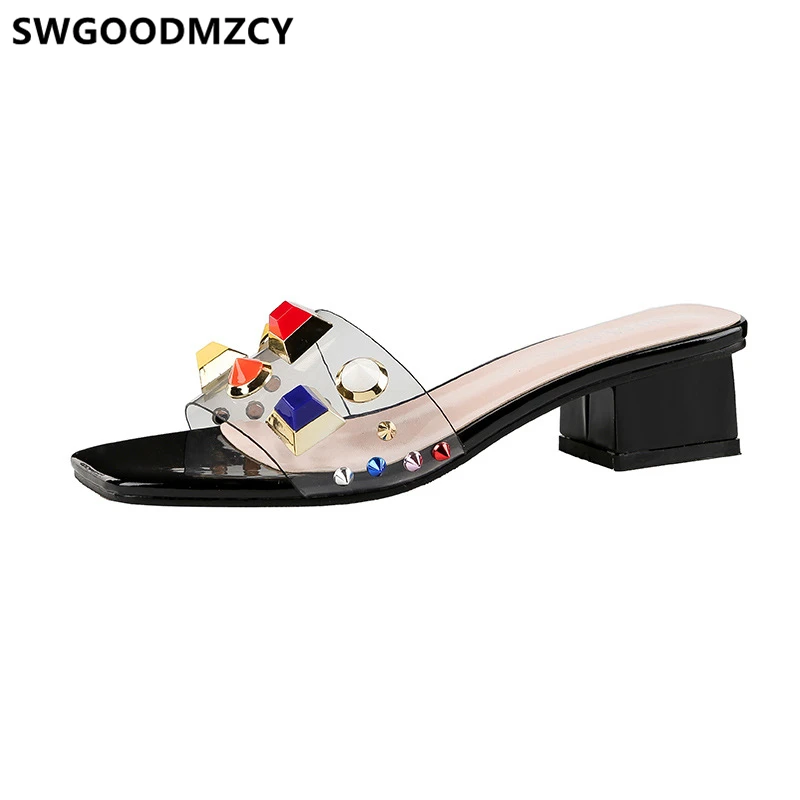 

Clear Slides Block Heel Shoes White Summer Slippers Fashion Womens Slippers Outdoor Slides Women Designer Slippers Shoes Woman
