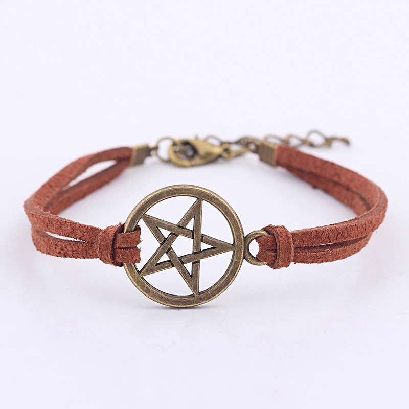 

Adjustable Punk Antique Pentagram Witch Star Symbol Charm Women Men Vintage Leather Bracelets Pentacle Jewelry