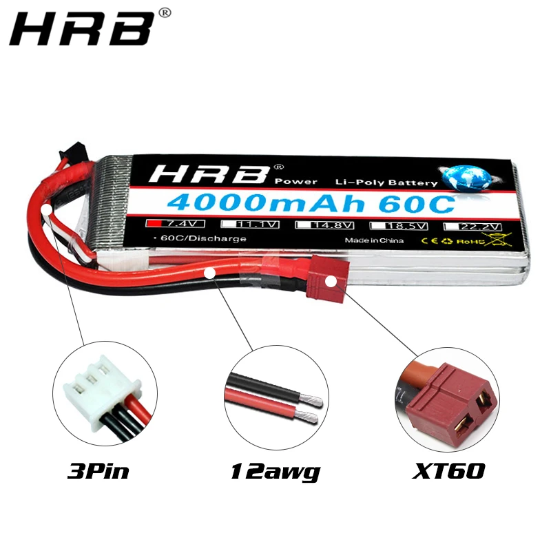 HRB 2S 7,4 V Lipo батарея 2200mah 2600mah 3000mah 3300mah 4000mah 5000mah 6000mah 8000mah 12000mah 16000mah T Deans RC части 60C