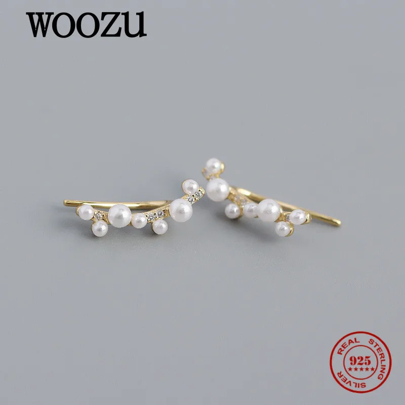 

WOOZU реальные 925 стерлингового серебра в Корейском стиле, украшенная жемчугом, Pave Цирконий, серьги со шпилькой, для женщин, для свадьбы, помолвки шикарный подарок ювелирных изделий Аксессуары
